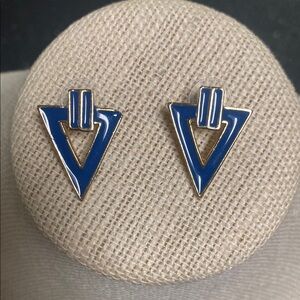 Vintage 90s Enamel Blue & Gold Triangle Earrings